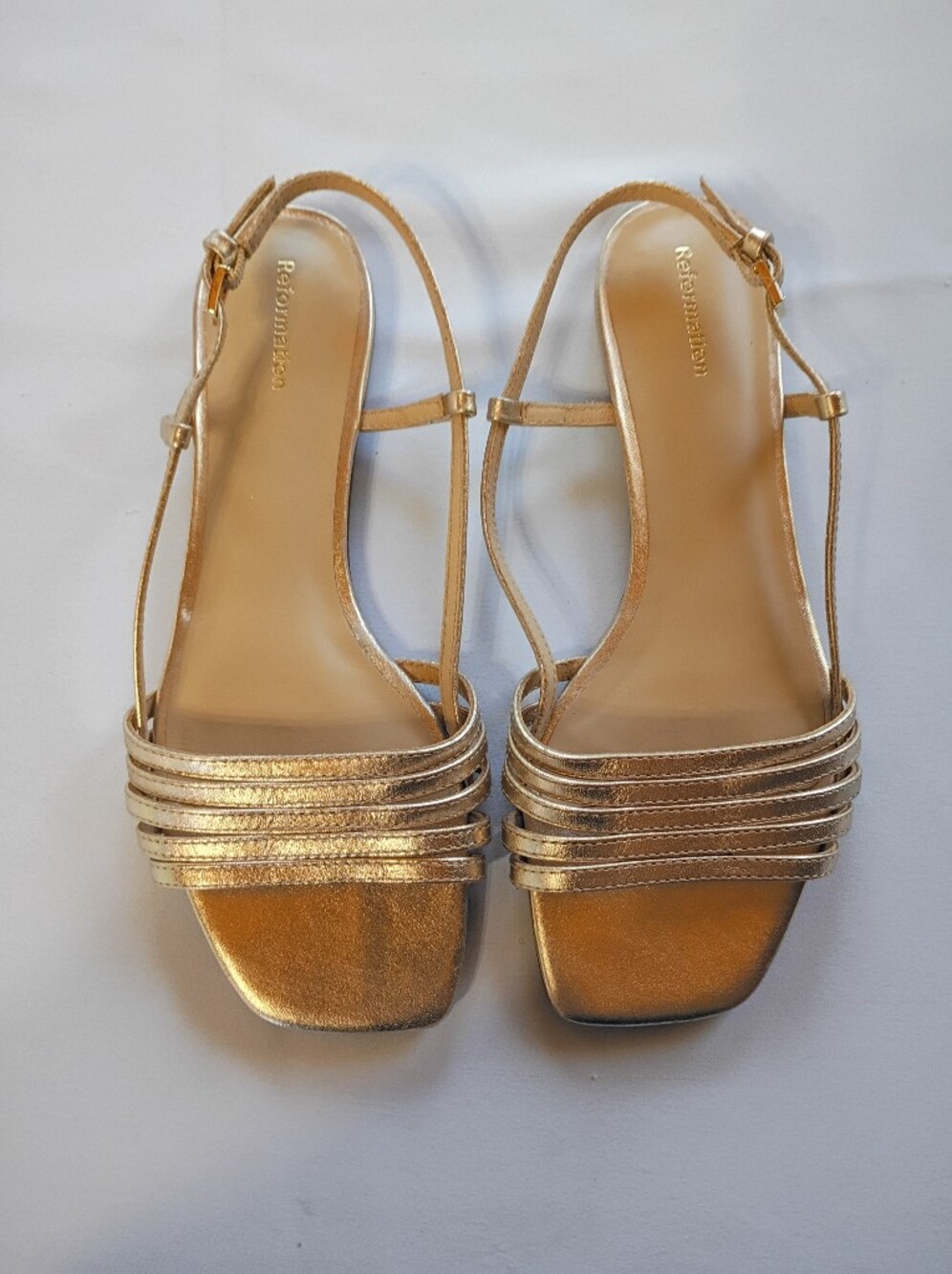 Reformation Millie Lattice Flat Sandals In Metallic Gold Size 5.5